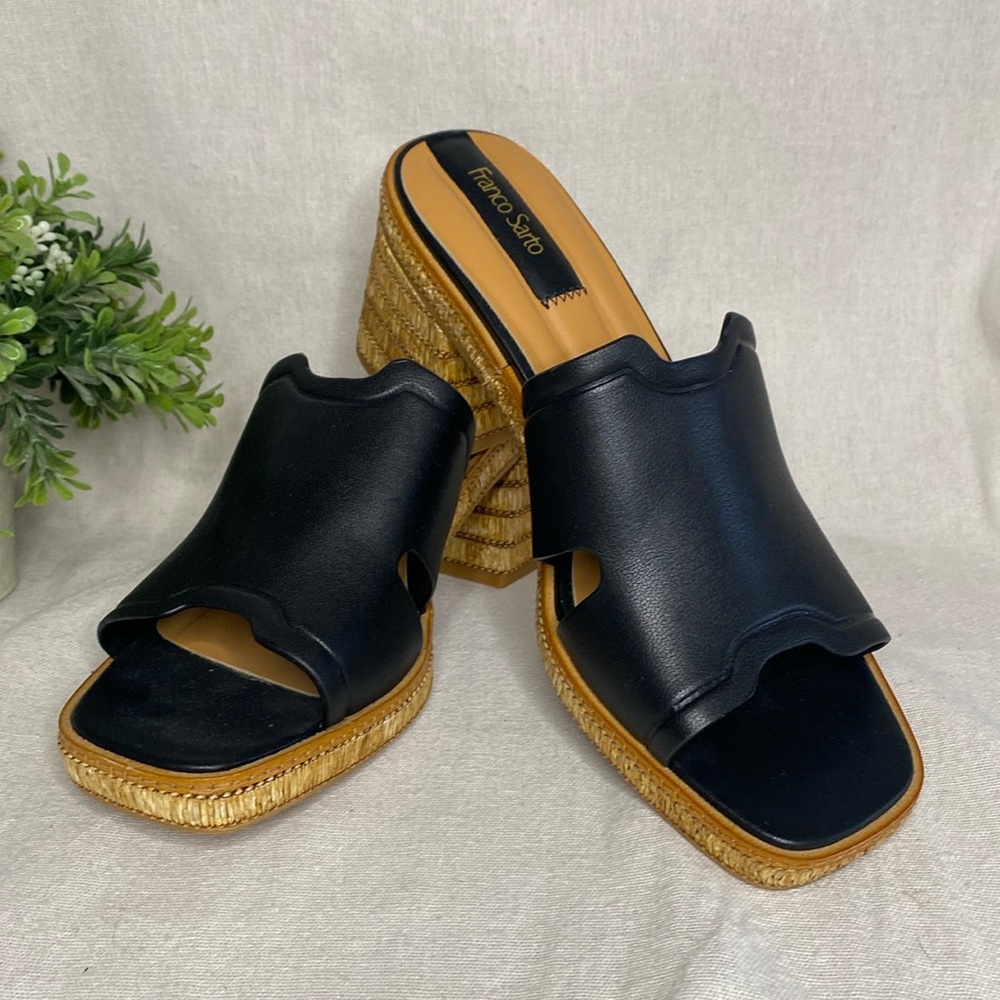 NWOT Franco Sarto Raffia Heel Mules - Florence, Black , Size 10M